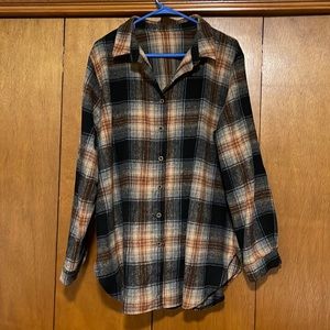 Plaid Button Down Shirt - Black and Brown